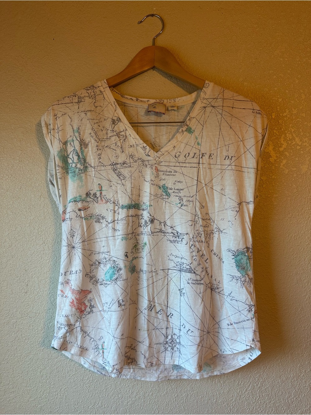 Anthropologie 🗺️ Map Print Women’s V-Neck Top